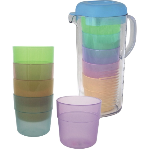 Limonadekan 1,4 liter met 5x kunststof glazen 250 ML -