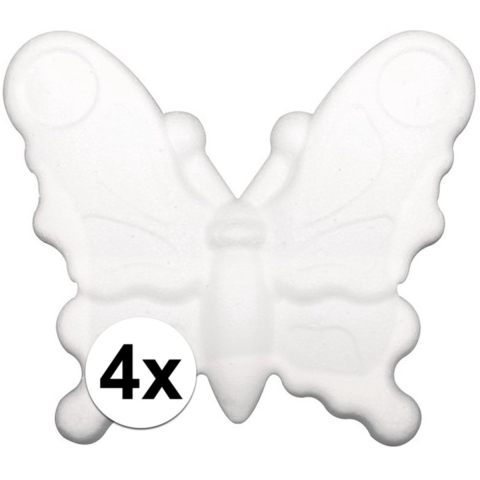 4x stuks piepschuim vlinders van 12,5 cm -
