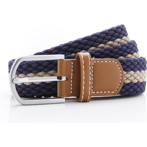 Asquith & Fox Heren Twee Kleurige Gestreepte Braid Stretch Riem (Marineblauw/Khaki)