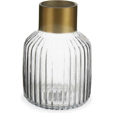 Bloemenvaas - luxe decoratie glas - transparant/goud - 14 x 22 cm -