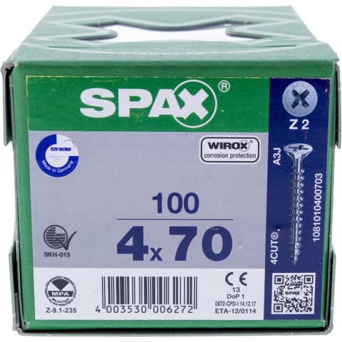 SPAX Universele Schroeven Verzonken Kop - Voldraad - Z2 - 4.0x50 Mm (100st)