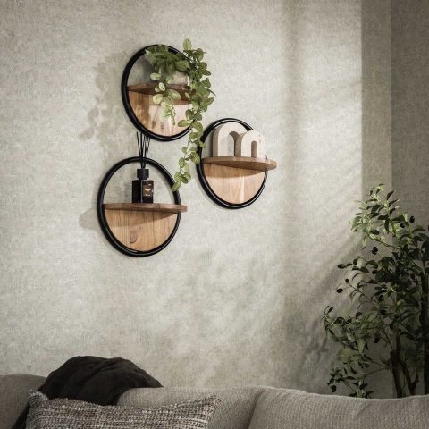 Hoyz wandschap rond set-3 massief acacia naturel