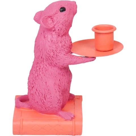 House Vitamin Candle holder mouse polyresin pink/red 8x10x17cm