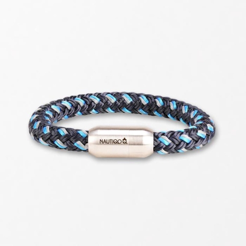 Nautiqo Touw armband blauw en grijs, S (16 cm)