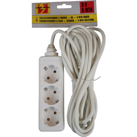 Benson Stekkerdoos - 2x - 3-voudig - 5 meter aanloopsnoer - randaarde - verlengsnoer -