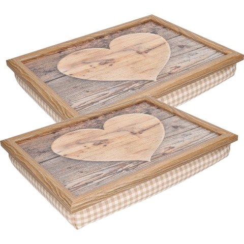 Mars & More Schootkussen - 2x - hart houtprint - laptray - 43 x 33 cm -