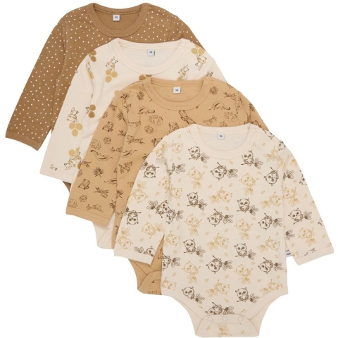 Pippi Baby Rompers l/s - 4-pack - Witkap Grey - Pippi Baby - 74 - Romper L/S