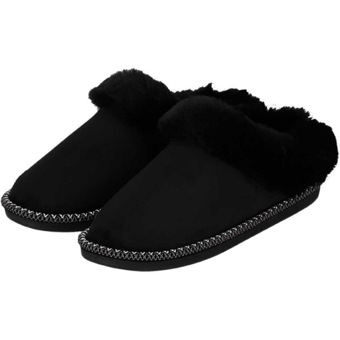 Apollo teddy sloffen - dames - zwart - instappers - teddystof - pantoffels - laag 37-38 -