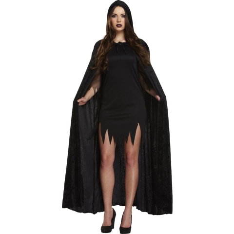 Halloween verkleed cape - zwart - fluweel - one size - met capuchon - volwassenen -