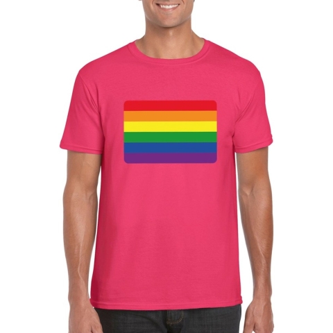 T-shirt met Regenboog vlag roze heren XL -