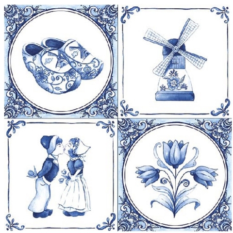 80x Delfts blauw thema servetten 33 x 33 cm -