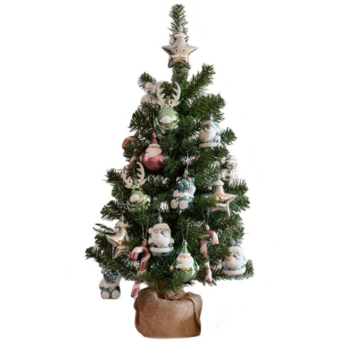 Bellatio Decorations kunst kerstboom - H75 cm - met kerstversiering - wit - kunstboom -