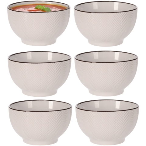 Soepkom Fishbone - 6x - beige - 14 x 8 cm - keramiek - kommetjes - 680 ml -