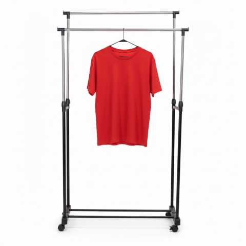 Kledingrek - op wieltjes - dubbele stang - verstelbaar - 160 cm - metaal -