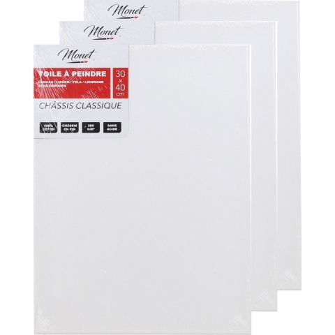 Canvas schilderij doek/paneel - 3x - schilderdoeken - wit - 30 x 40 cm -