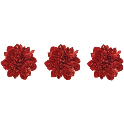 Kerstboom bloem - 6x stuks - op clip - rood - 16 cm - kunststof - kerstversiering -