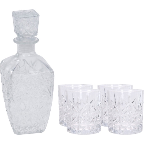Glazen whisky/water karaf 900 ml met 4x whiskyglazen 230 ml -