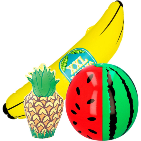 Opblaasbare fruit mix - 1x banaan 71 cm - 1x Watermeloen 35 cm - 1x ananas 35 cm -