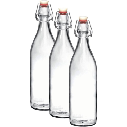 Beugelfles/weckfles transparant 1 liter rond - 3x - weckfles - karaf - waterfles -