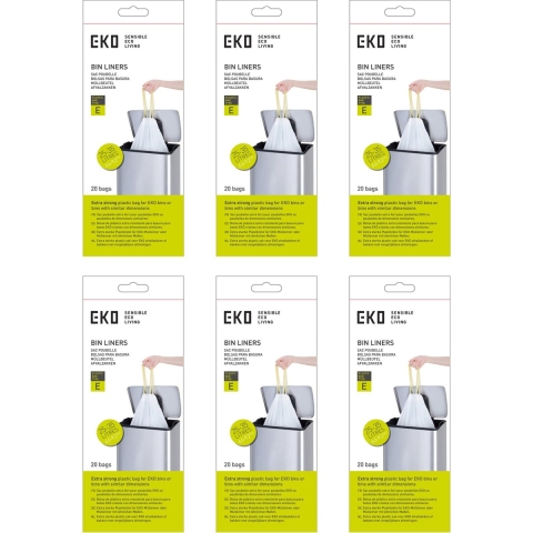 6x EKO Afvalzak met Trekband Wit 3–6 Liter Type A 30 zakken