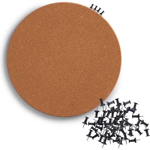 Prikbord incl. 50x punaises zwart - rond - 30 cm - kurk -
