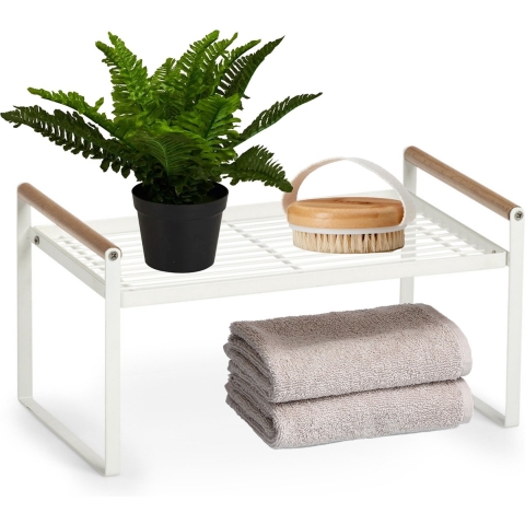 Badkamerrek/bankje - 35 x 22 x 18 cm - wit - metaal -