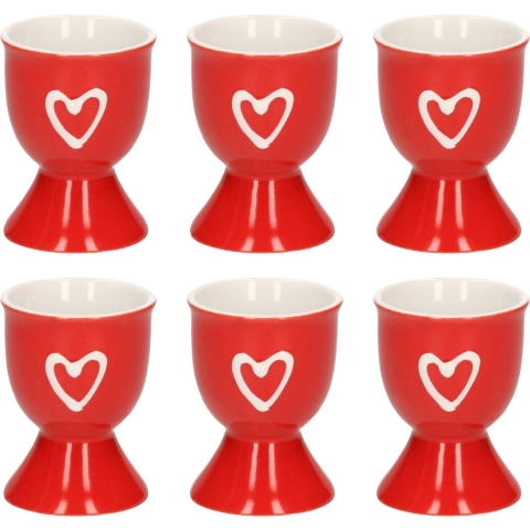 Eierdopje met hartje - 6x - rood - keramiek - 6 x 5 cm -
