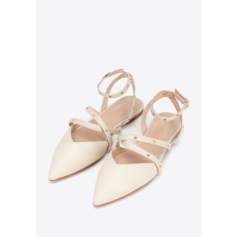 Wittchen Dames Leren Ballerina's met Metallic Accenten, Beige, Natuurlijk Leer