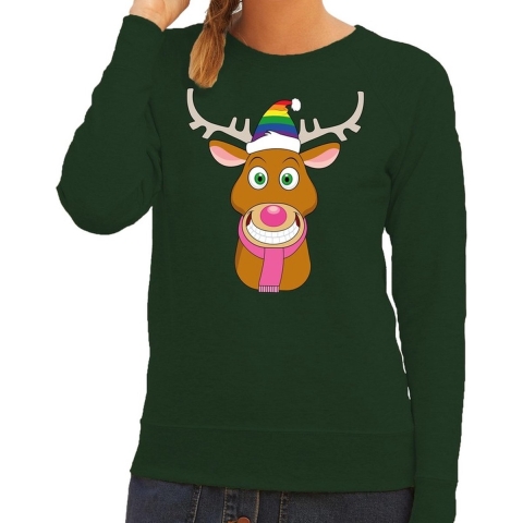 Foute kersttrui - Gay Rudolf het rendier - groen - voor dames 2XL (44) -
