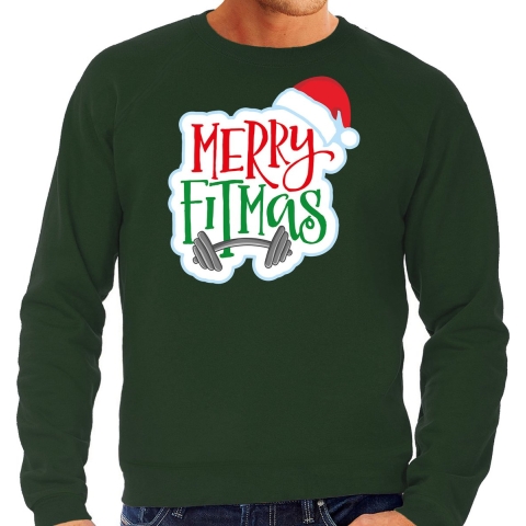 Merry fitmas Kersttrui / outfit groen voor heren L -