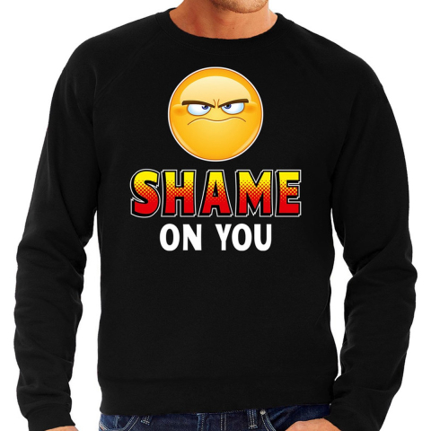 Funny emoticon sweater Shame on you zwart heren M (50) -