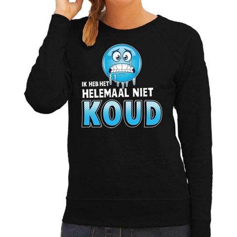 Funny emoticon sweater Ik heb het helemaal niet koud zwart dames M -