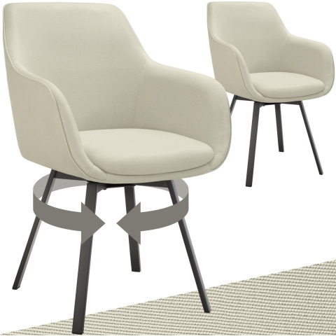 tectake® Draaibare Eetkamerstoel Alicon 57x59x88 cm – Set van 2 – Beige – Stijlvol en Comfortabel De