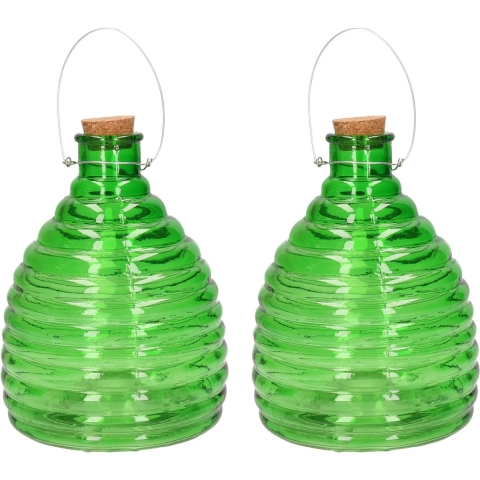 Wespenval - Set van 2x stuks - groen - 21 cm - glas - wespenvanger - wespenglas -