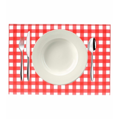 Bellatio design Placemats - 12x - rood/wit geblokt - Oktoberfest - 43cm -