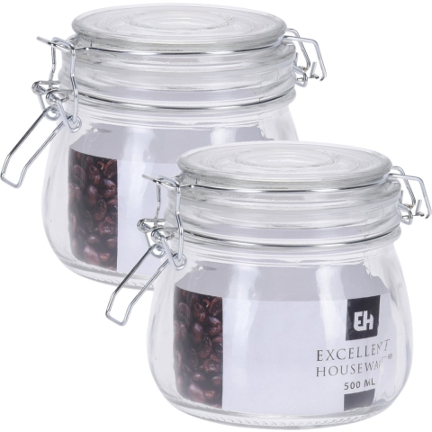 12x stuks opslagpotten/weckpotten van glas met klem beugel deksel en afsluitring met inhoud 500 ML -