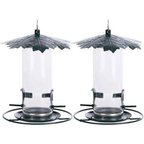 2x stuks vogel voedersilo met bladerdak metaal 23 cm -