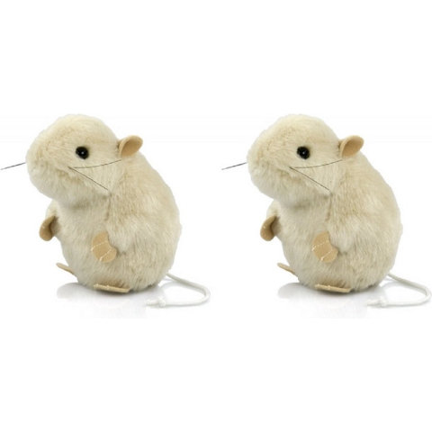 Pluche knuffel muis - 2x - wit - 13 cm - muizenknuffel - knuffeldier - muisje - knaagdieren -