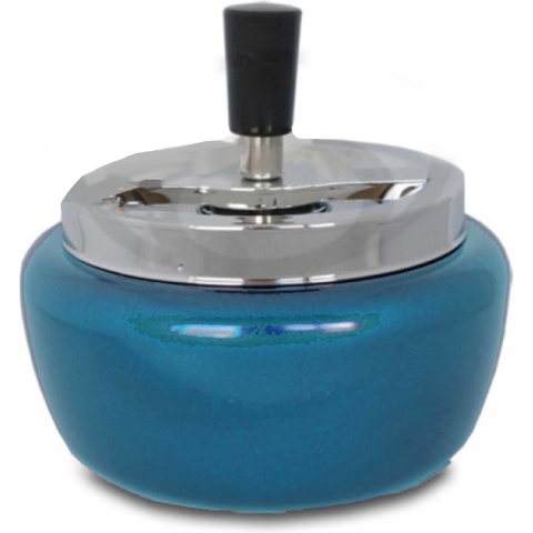 Draai asbak - metallic turquoise blauw - 13 cm - draai asbak - drukasbak -