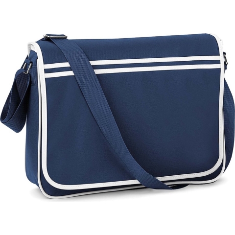 Bagbase Retro Schoudertas/aktetas - donkerblauw/wit - 40 x 30 x 10 cm -