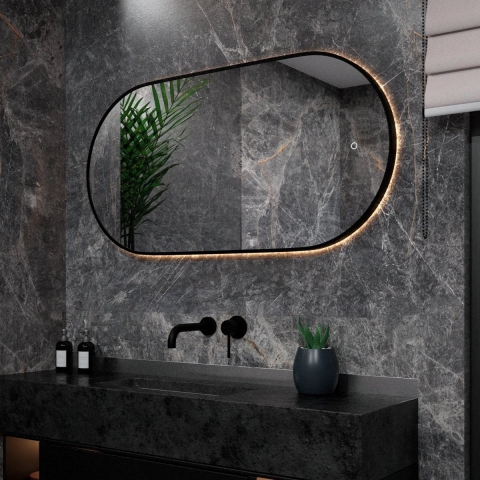 Mirlux Badkamerspiegel 120x60cm ovaal zwart frame