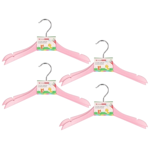 Roze stevige houten kledinghangers voor kinderen 20x stuks -