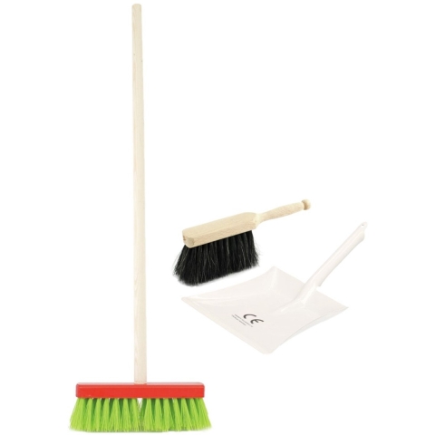 Kinder schoonmaak set - stoffer en blik wit - met gekleurde bezem van 80 cm -