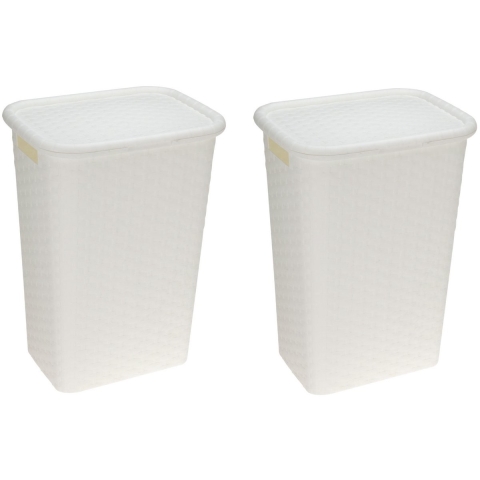 2x stuks wasmanden rotan met deksel wit 60 liter -