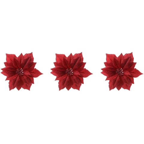 Kersthangers - 4x stuks - 24 cm - bloemen kerstster - rood -