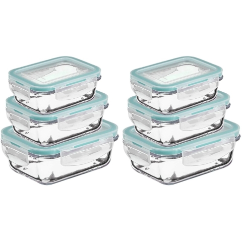 5Five Vershoudbakjes met deksel - glas - luchtdicht - met clips - 6x stuks - 540 - 1180 - 1730 ml -