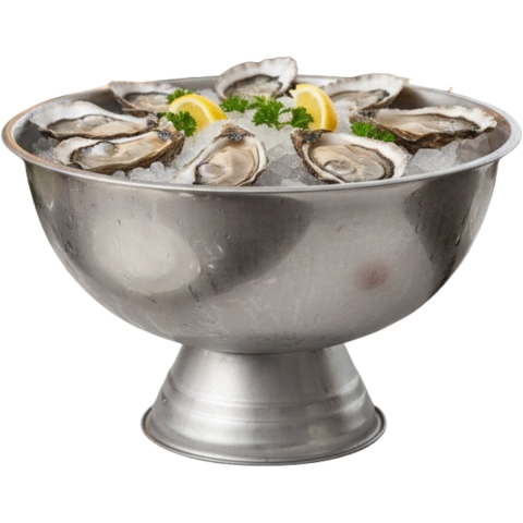 Excellent Houseware Serveerschaal - oesters/zeevruchten - op voet - zilver - rvs - 40 x 24 cm -