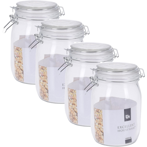 Excellent Houseware keuken voedsel opslagpotten - 4x - 1000 ML - met beugel sluiting - glas -