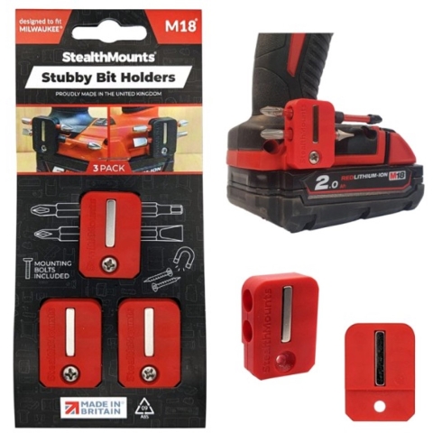 Stealthmounts Stubby Bithouder voor Milwaukee M18 | Rood | 2 stuks - BH-M18-S-RED