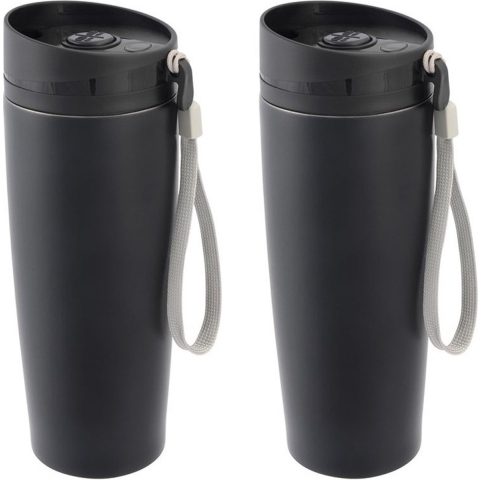 Set van 3x stuks rVS Warmhoudbeker/isoleerbeker zwart staal 380 ml -